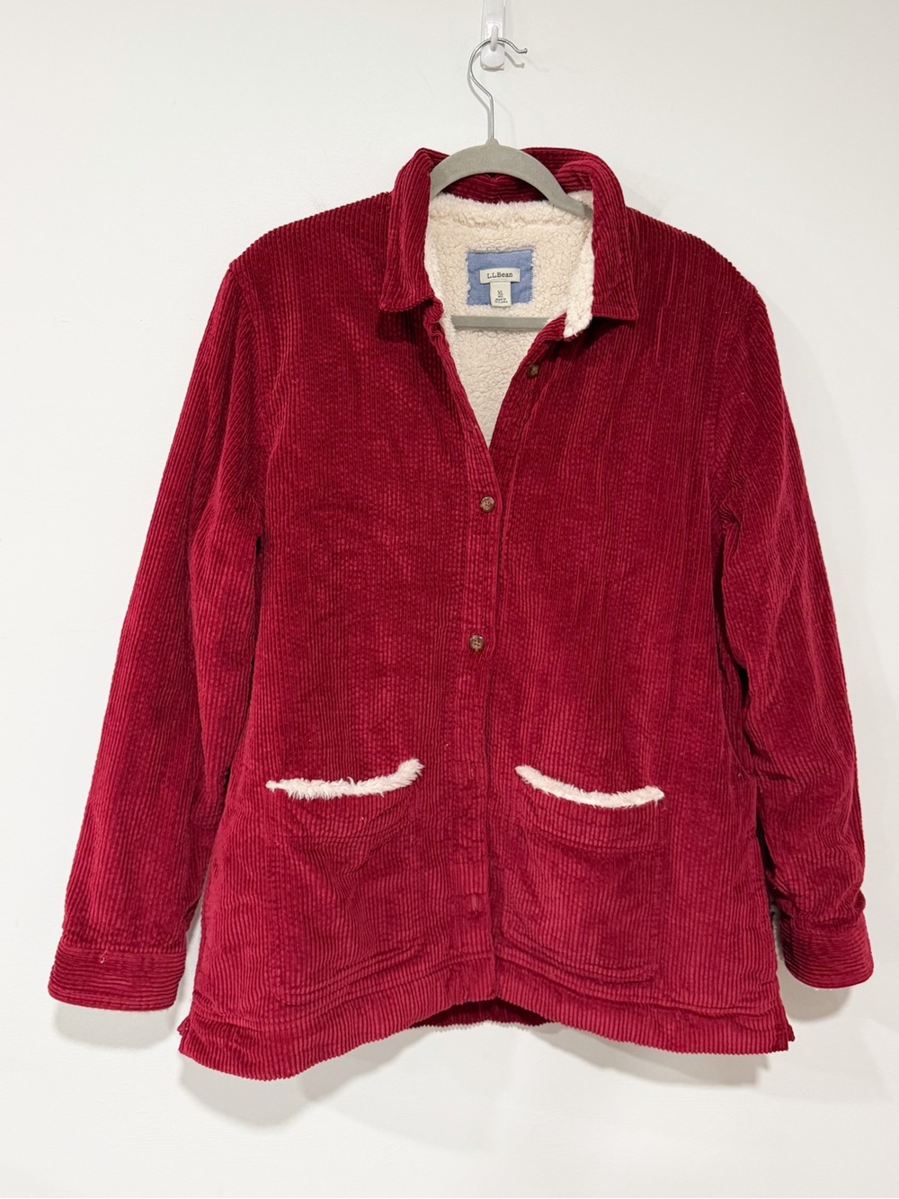 LL Bean Comfort Corduroy Relaxed Shirt Fleece Lined Button Up Jacket Maroon XL